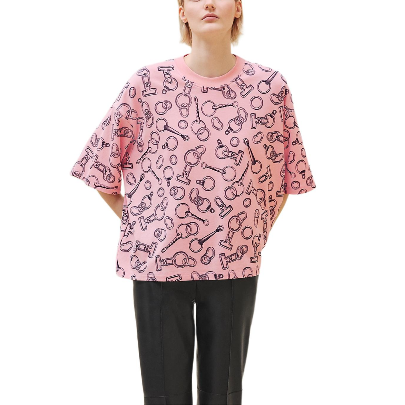 Order (Women) HERMES Ribbed Knit Crewneck Short-Sleeve T-Shirt FW24  Quartz Rose. H4H4639DJ3Y