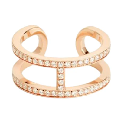 (Women) HERMES Rose Gold 750 Ring with Inlaid Design. 105544751