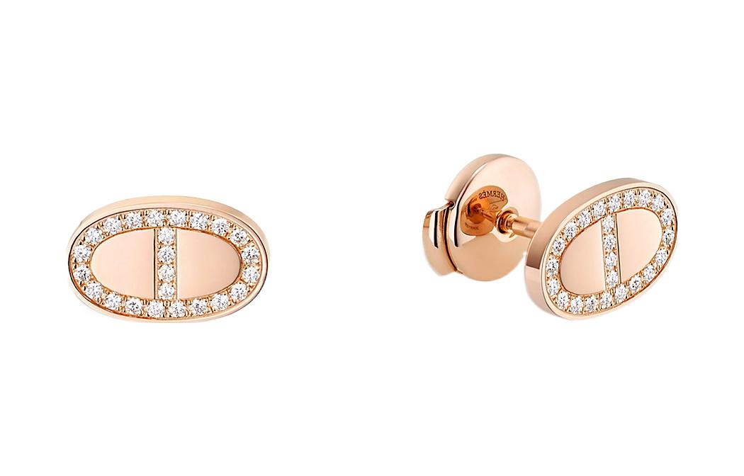 (Women) HERMES Rose Gold Diamond Stud Earrings Women’s Elegant 18K Rose Gold Jewelry H122504B 00