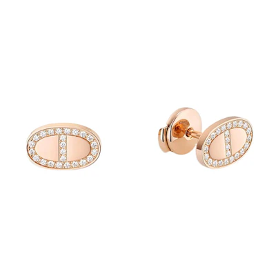 (Women) HERMES Rose Gold Diamond Stud Earrings Women’s Elegant 18K Rose Gold Jewelry H122504B 00