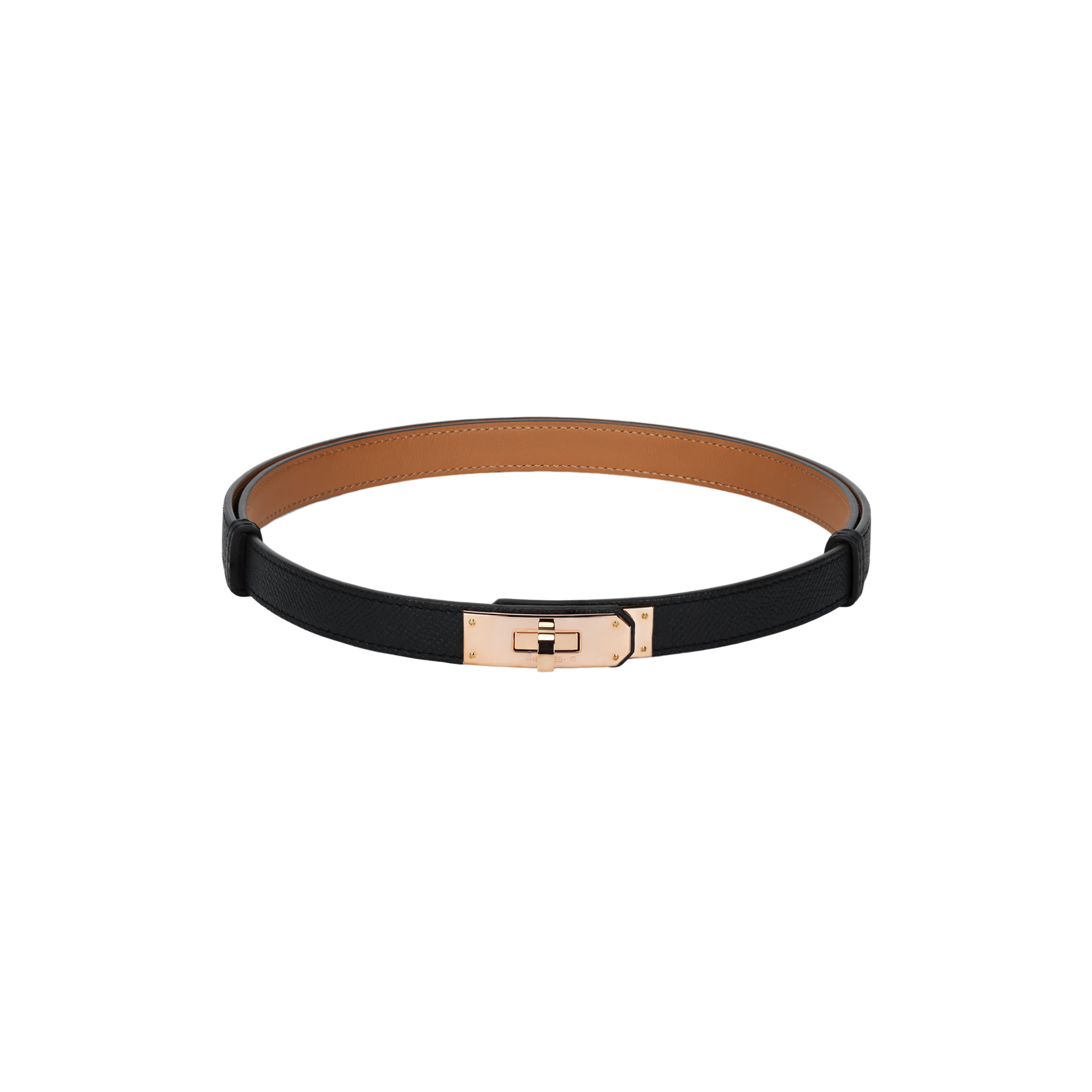 (Women) HERMES Rose Gold Kelly Adjustable Epsom Calf Belt for Women 1.8cm Wide H069853CD89