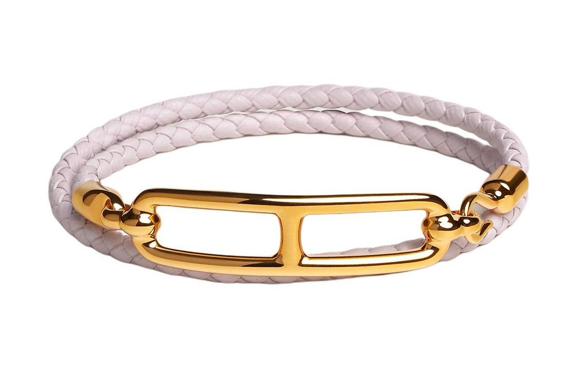 (Women) HERMES Roulis Clasp Calfskin Gold-Plated Bracelet Women’s Lavender Purple. H071727F09T1