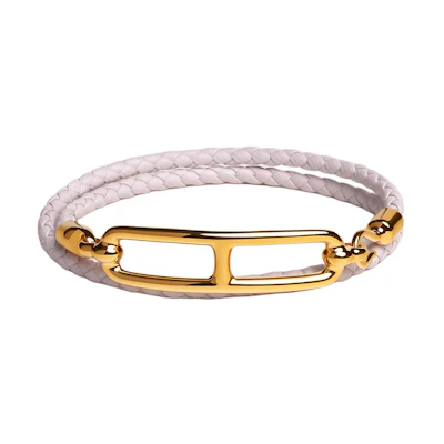 (Women) HERMES Roulis Clasp Calfskin Gold-Plated Bracelet Women’s Lavender Purple. H071727F09T1