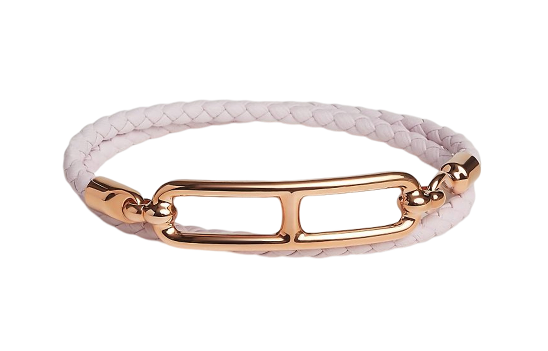(Women) HERMES Roulis Double Circle Calfskin Bracelet for Women in Light Purple Pink. H071727FO09T1