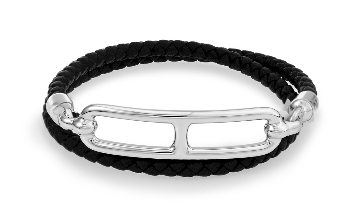 (Women) HERMES Roulis Double Loop Calfskin Bracelet for Women - Black with Silver Clasp. H071727FP89-T1 圖 2
