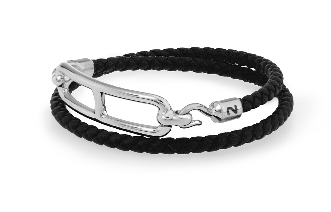 (Women) HERMES Roulis Double Loop Calfskin Bracelet for Women - Black with Silver Clasp. H071727FP89-T1 圖 3