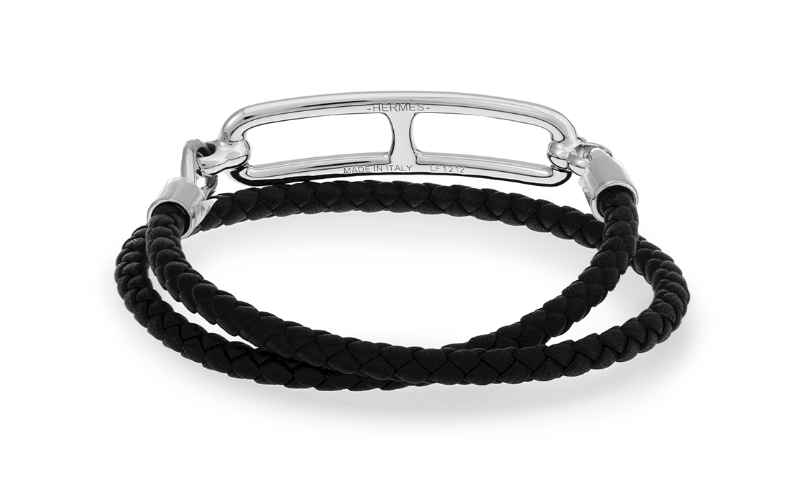 (Women) HERMES Roulis Double Loop Calfskin Bracelet for Women - Black with Silver Clasp. H071727FP89-T1 圖 4