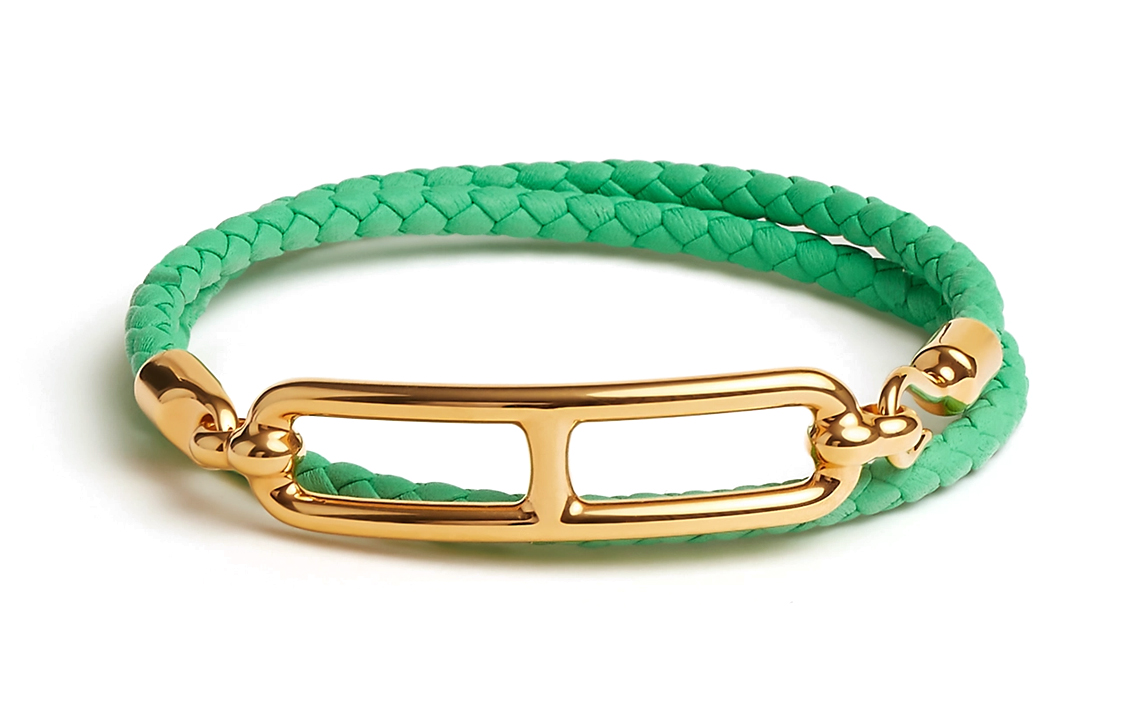 (Women) HERMES Roulis Double Tour Braided Calfskin Bracelet  Green H071727F-0ZT2