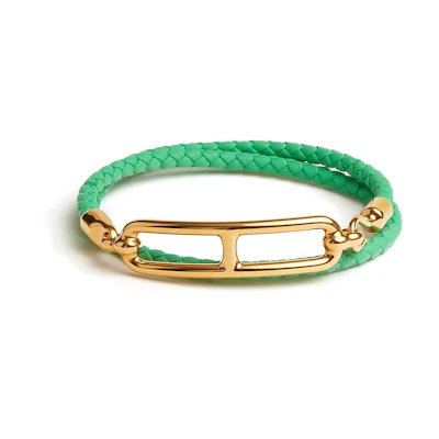 (Women) HERMES Roulis Double Tour Braided Calfskin Bracelet Green H071727F-0ZT2