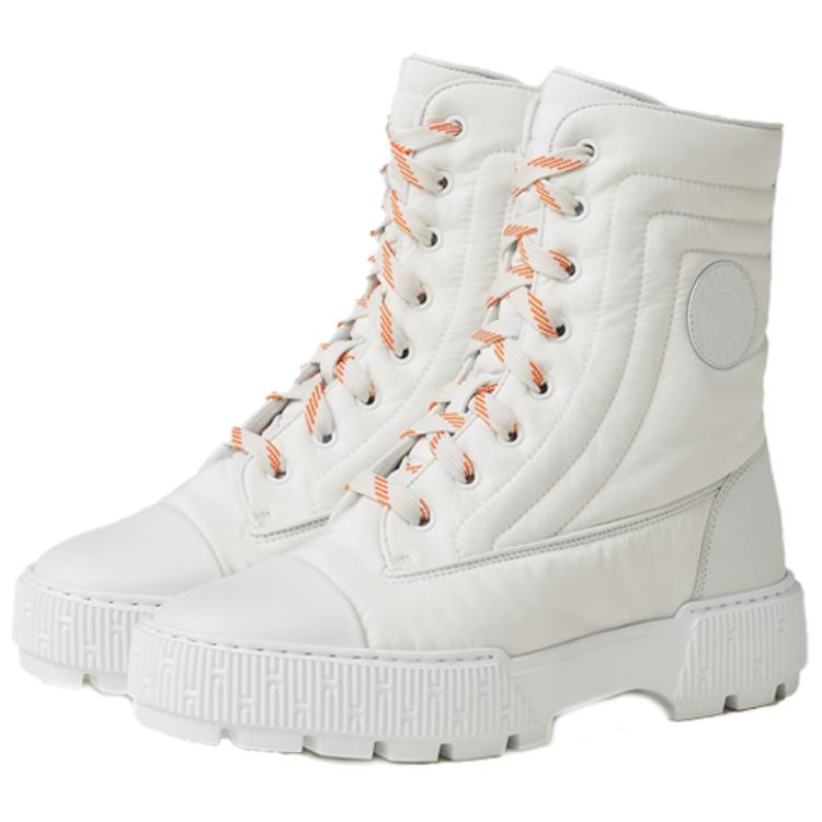 (W) HERMES Round-Toe Lace-Up Short Mid-Calf Martin Boots 'White' 圖 3