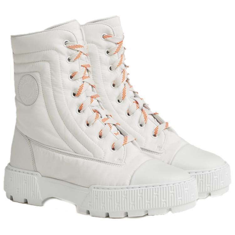 (W) HERMES Round-Toe Lace-Up Short Mid-Calf Martin Boots 'White' 圖 4