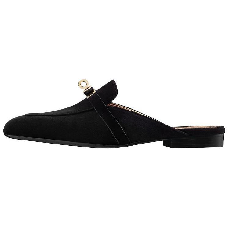 Buy (W) HERMES Rond-Neus Instap Fluwelen Pantoffels ''Zwart'' H202120Z-02