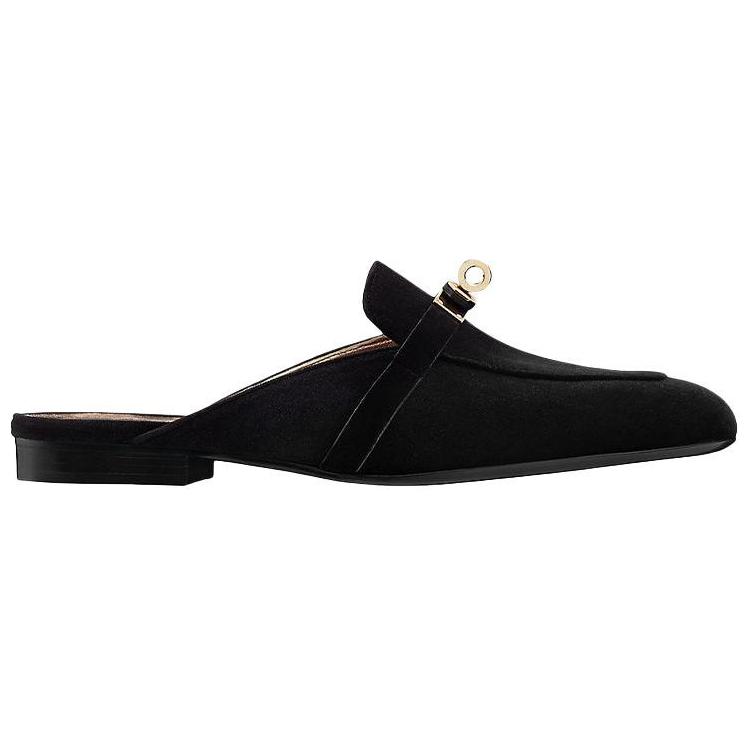 Order (W) HERMES Rond-Neus Instap Fluwelen Pantoffels ''Zwart'' H202120Z-02