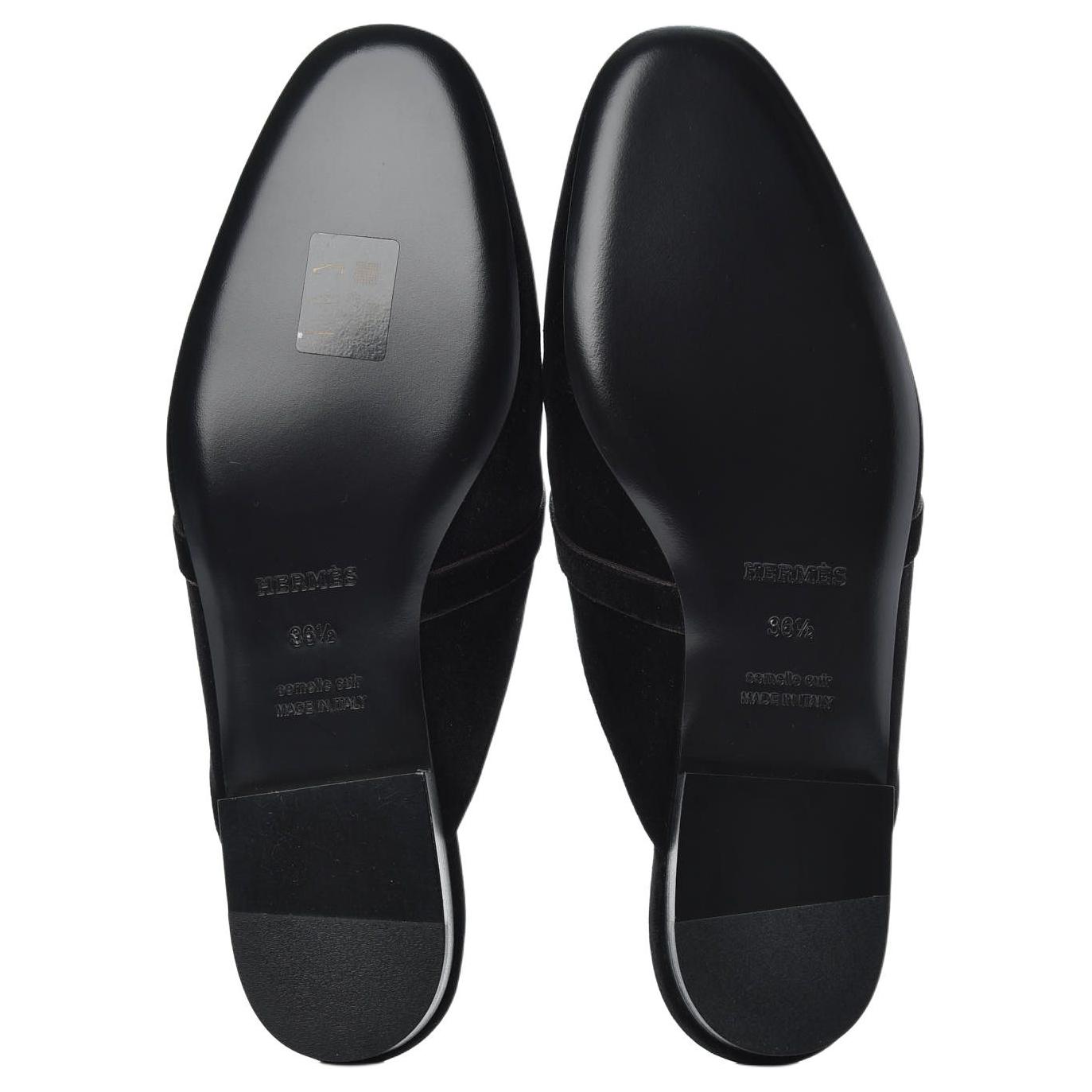 Purchase (W) HERMES Rond-Neus Instap Fluwelen Pantoffels ''Zwart'' H202120Z-02