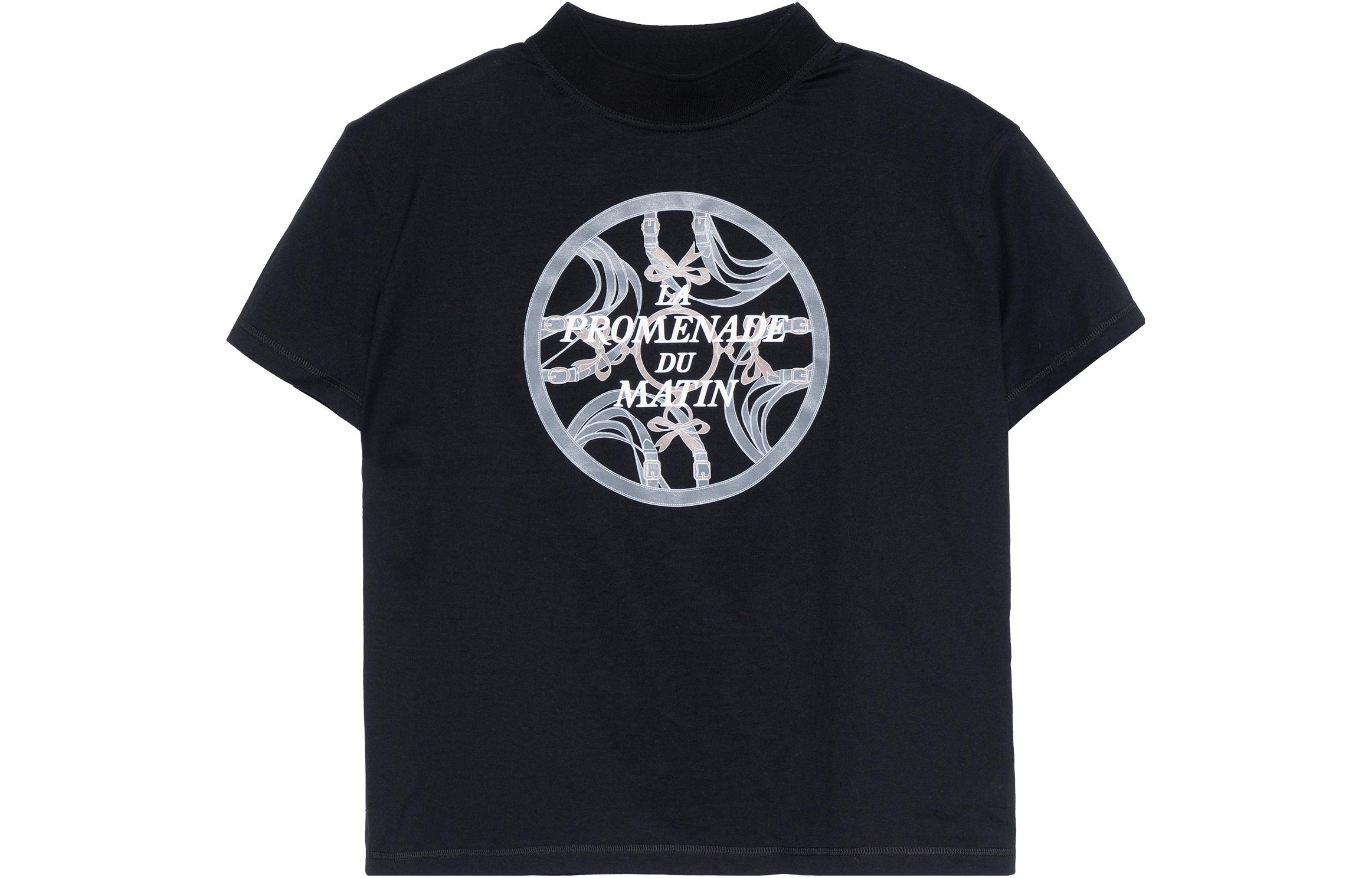 (Women) HERMES Round Letter Print Black Casual Short Sleeve Tee  SS22 H2H4604DU02