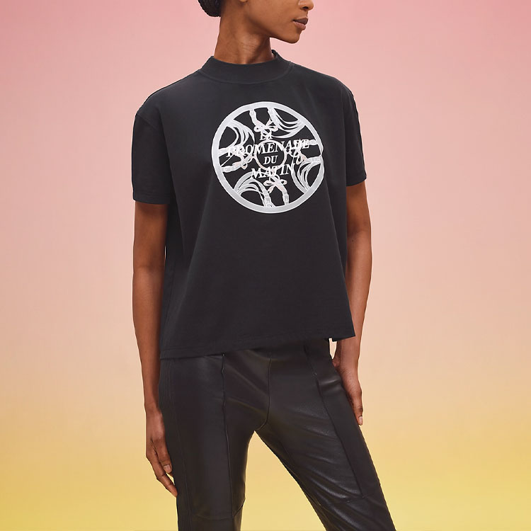 (Women) HERMES Round Letter Print Black Casual Short Sleeve Tee  SS22 H2H4604DU02 圖 4