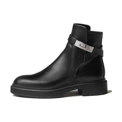 (W) HERMES Round Toe Fashion Ankle Boots 'Black Leather'
