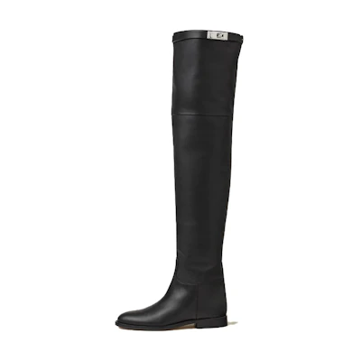 (W) HERMES Round Toe Flat Over-the-Knee Boots 'Black Calfskin'
