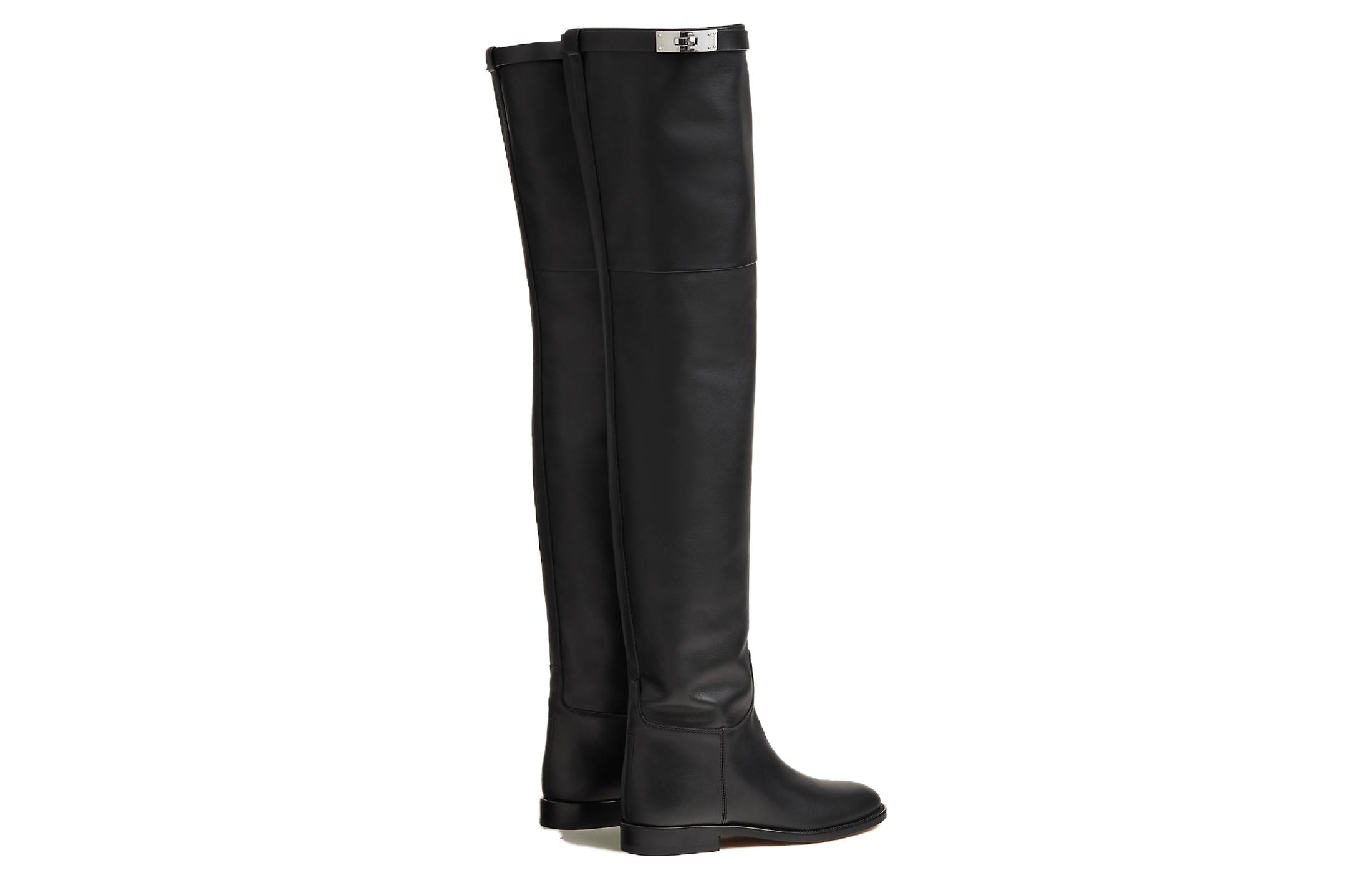 Lookbook (W) Bottes Plates Rondes au Genou HERMÈS ''Cuir de Veau Noir'' H232069Z-02