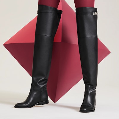 (Women) HERMES Round Toe Flat Over-the-Knee Boots 'Black Calfskin' H232069Z-02 Shop (Women) HERMES Round Toe Flat Over-the-Knee Boots 'Black Calfskin' H232069Z-02