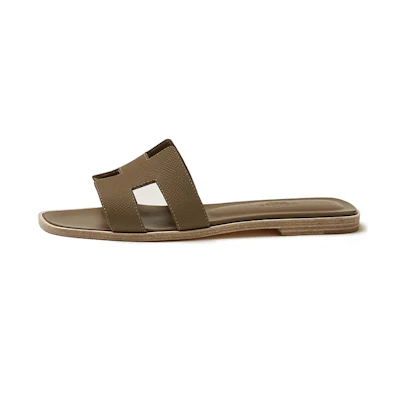 (W) HERMES Round Toe Flat Slide 'Dark Brown'