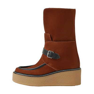 (W) HERMES Round Toe Slip-On Booties 'Brown'