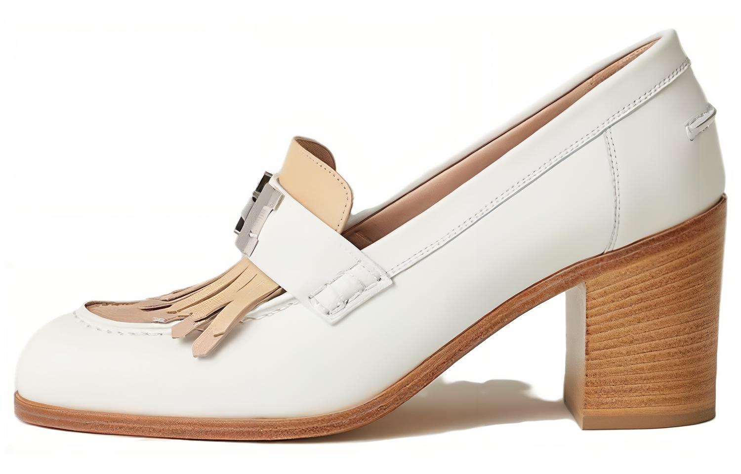 (Women) HERMES Round Toe Slip-On High Heels 'White' H221066Z-91