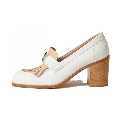 (W) HERMES Round Toe Slip-On High Heels 'White'