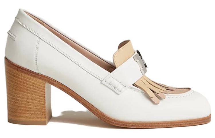 Order (W) HERMES Kasut Tumit Tinggi Slip-On Hujung Bulat 'Putih' H221066Z-91