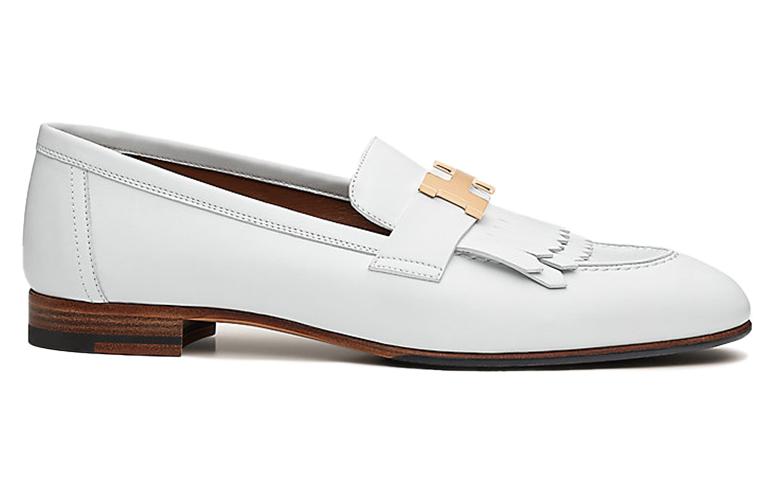 Order Hermes 愛馬仕 Royal 牛皮 玫瑰金扣 時尚樂福平底鞋 女款 白色