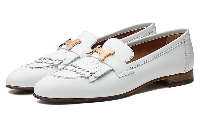 Lookbook Hermes 愛馬仕 Royal 牛皮 玫瑰金扣 時尚樂福平底鞋 女款 白色