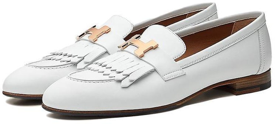 Hermes 愛馬仕 Royal 牛皮 玫瑰金扣 時尚樂福平底鞋 女款 白色 Lookbook Hermes 愛馬仕 Royal 牛皮 玫瑰金扣 時尚樂福平底鞋 女款 白色