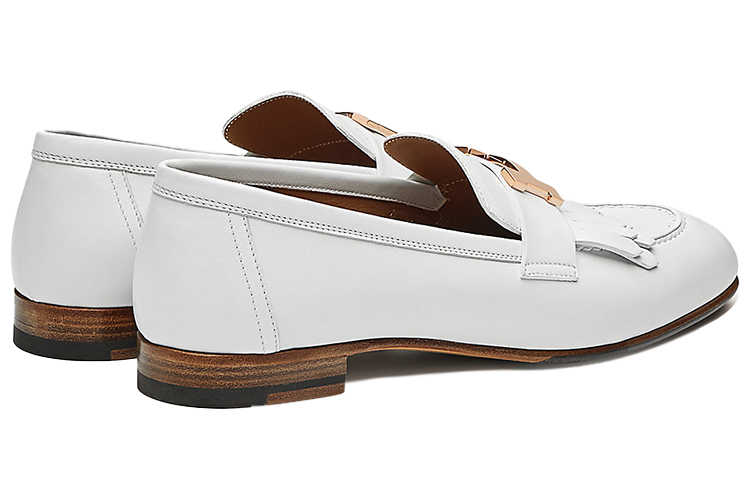 Purchase Hermes 愛馬仕 Royal 牛皮 玫瑰金扣 時尚樂福平底鞋 女款 白色