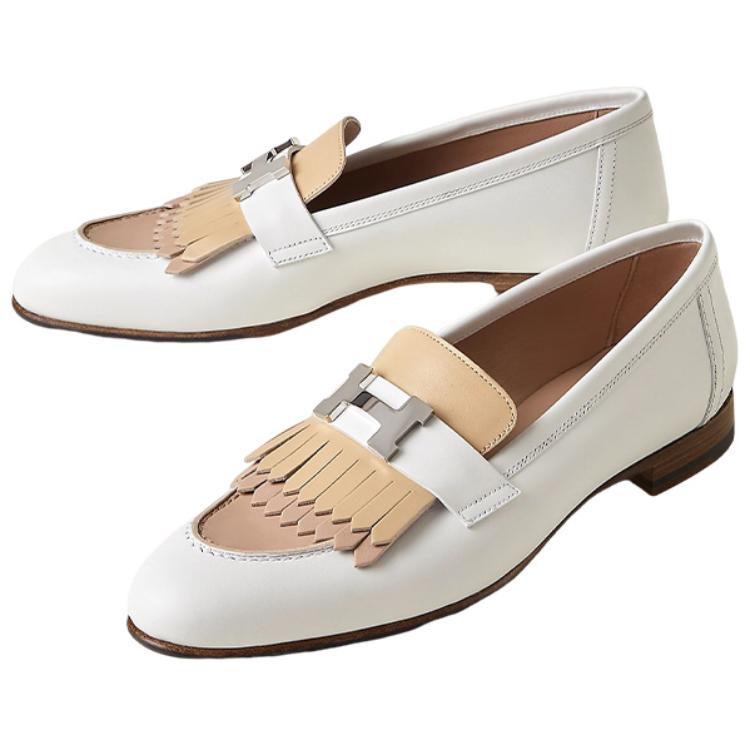 Lookbook HERMES愛馬仕 Royal 皮革 低幫套腳休閒 樂福鞋 女款 白色