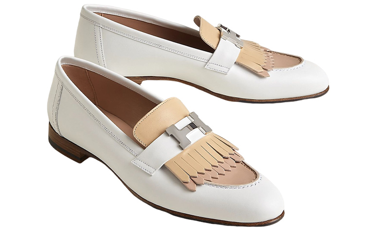 Shop HERMES愛馬仕 Royal 皮革 低幫套腳休閒 樂福鞋 女款 白色