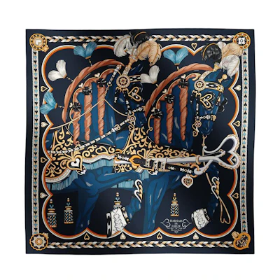 (Women) HERMES Saddle Print Silk Scarf Black. H004090S 11