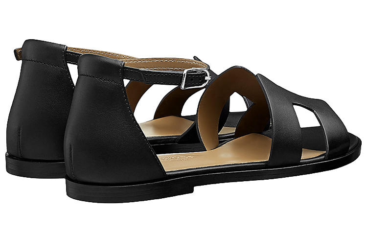 Shop (W) HERMES Sandalias Santorin 'Piel de Ternera Negra de Moda' H182139Z-02