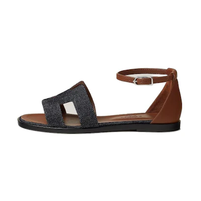 (W) HERMES Santorini 'Blue Leather Open-Toe'