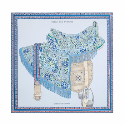 (Women) HERMES Scarf 90cm "Prairie Saddle" Light Blue/Denim Blue/Green Accessories H003682S-07