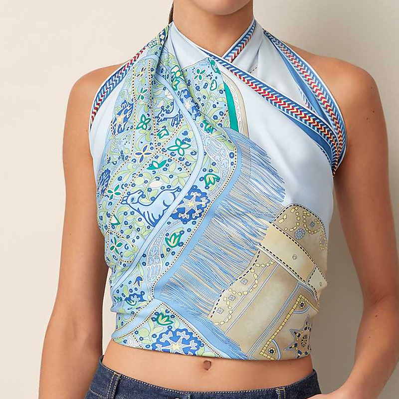 (Women) HERMES Scarf 90cm "Prairie Saddle" Light Blue/Denim Blue/Green Accessories H003682S-07 圖 3