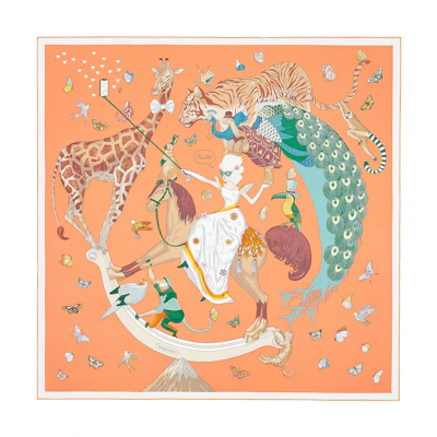 (Women) HERMES Scarf "Selfie on Horseback Fairy" Silk Scarf. H003875S-14