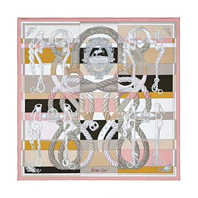 (Women) HERMES Scarf Cavalier Horse 45cm Silk in Pink/Beige/Grey H892813S-16