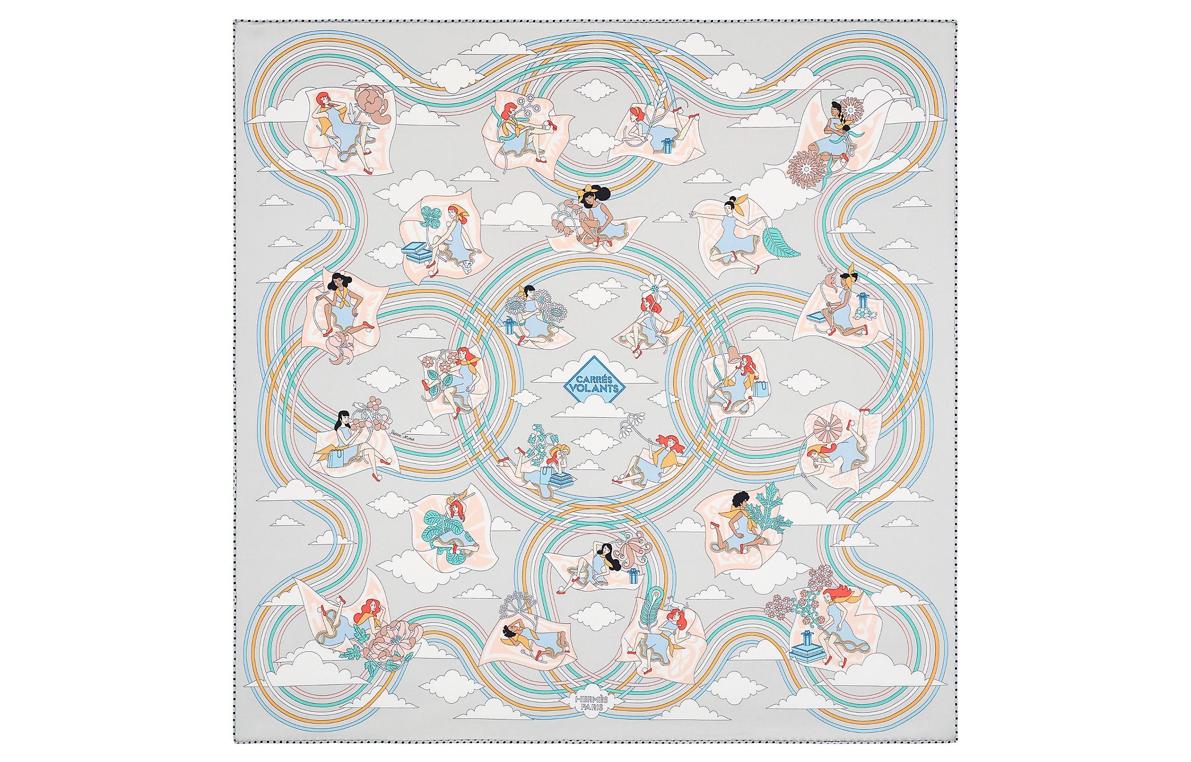 (Women) HERMES Scarf Grey 70x70cm Little Girl in Ruffle Dress Silk  Accessory H983849S-05 圖 2