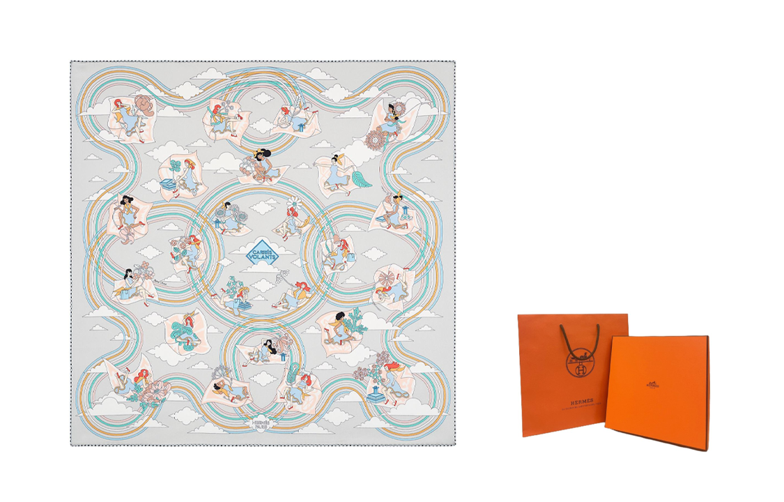 (Women) HERMES Scarf Grey 70x70cm Little Girl in Ruffle Dress Silk  Accessory H983849S-05 圖 3