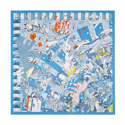 (Women) HERMES Scarf L'Epopee d'Hermes Blue Silk Scarf H983793S-04
