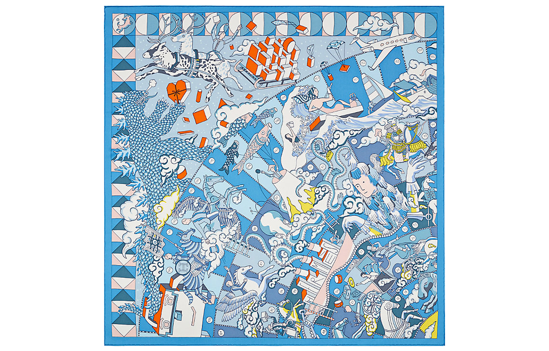 (Women) HERMES Scarf L'Epopee d'Hermes Blue Silk Scarf H983793S-04 圖 2