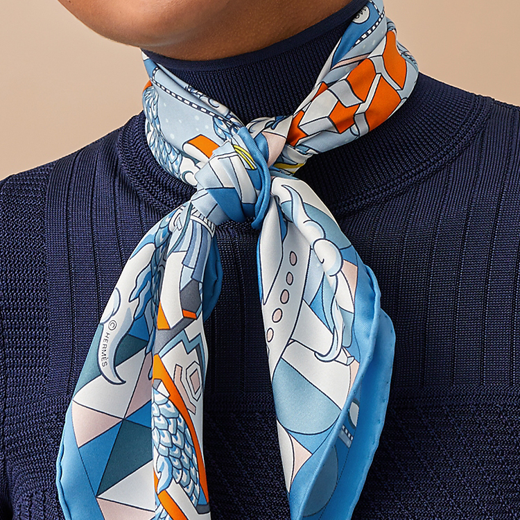 (Women) HERMES Scarf L'Epopee d'Hermes Blue Silk Scarf H983793S-04 圖 3