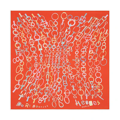 (Women) HERMES Scarf Red Alphabet Print Silk Scarf. H003951S-03