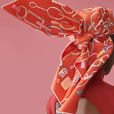 (W) HERMES Scarf Merah Motif Alphabet Sutra. H003951S-03 Lookbook (W) HERMES Scarf Merah Motif Alphabet Sutra. H003951S-03