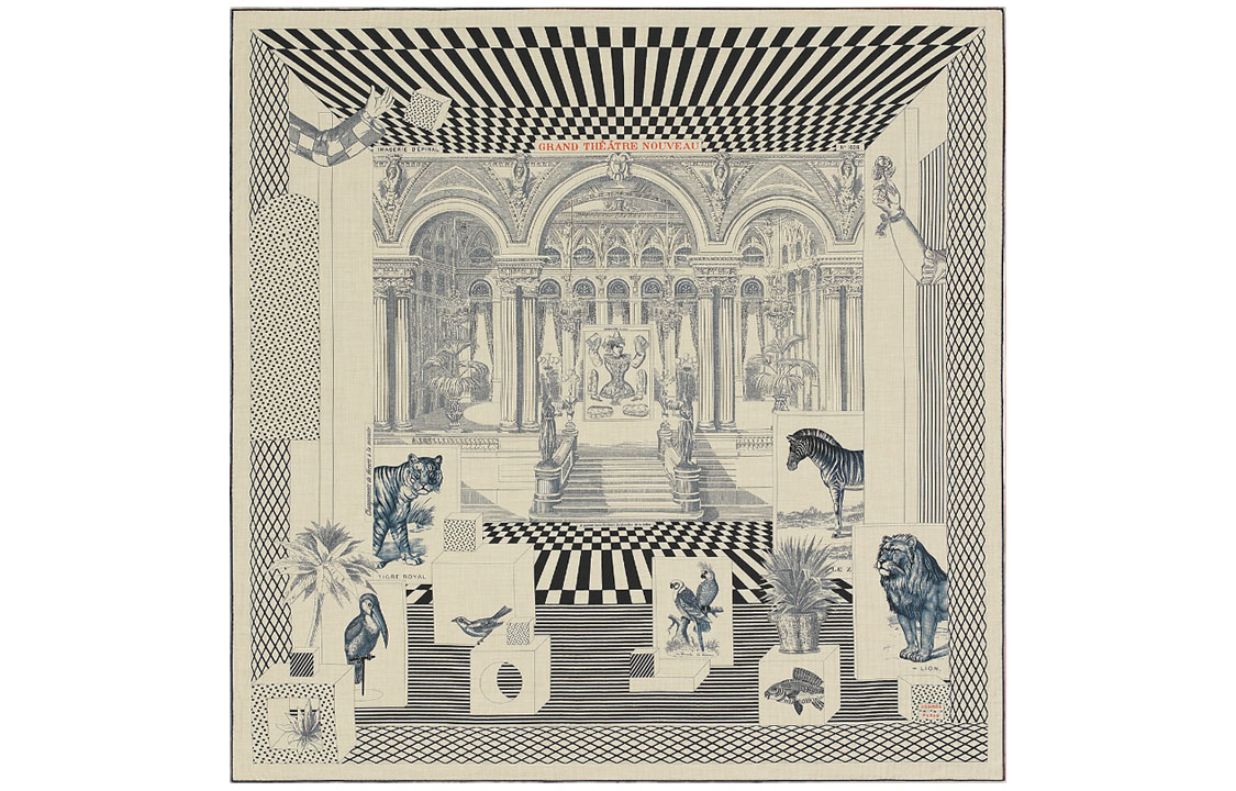 (Women) HERMES Shawl "New Grand Theater" Fashion Scarf H243761S-09